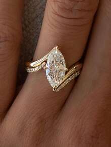Besthing 2pcs Fashion Luxury S925 Sterling Silver 3CT Marquise Moissanite Ring Set, Women's Jewelry Rings Suitable For Engagement, Wedding, Holiday Gift - Multicolor - View 5