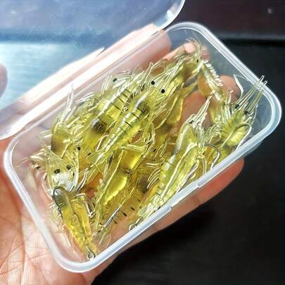 10/30件裝逼真軟蝦擬餌附鉤，仿真蝦餌，適用於鱸魚與口魚，淡水與海水釣魚配件，適合海釣、船釣、湖泊與河流淡水釣魚，仿生蝦形軟餌，釣魚愛好者的理想選擇