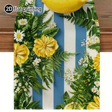 1pc,Summer Style,Pastoral Fresh Summer Table Runner,Lemon Line Print,Multiple Sizes Available,Entryway Decor,Microwave Dust Cover,Suitable For Kitchen Dining Table Decor,Party Decor,Dining Table Decor,Dining Table Arrangement,Home Decor - Blue - View 11