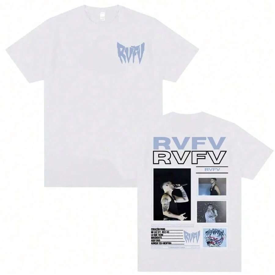 RVFV Eltiburn Tour Merch T-Shirt da rapper, maglietta vintage Harajuku a maniche corte per uomo e donna, maglietta casual oversize di alta qualità - Bianco - Visualizzare 1