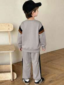 Young Boys Number Print Round Neck Long Sleeve Top And Sweatpants Set - Grey - View 2