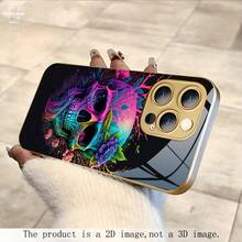 HoBa case 1件金框骷髏圖案手機殼 鋼化玻璃手機殼，兼容 18、17 Pro Max，適用於 16 Pro Max、15 Pro Max、14 Pro Max，韓系時尚趣味手機殼，兼容 11/12/13/14/15/16/17/18 Pro Max Plus，優雅設計男女皆宜，聖誕、秋季、生日送女友的理想禮物 - 混合色1 - 查看 2