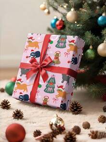 1 Roll Of Christmas Gift Wrapping Paper Featuring Cartoon Christmas Cats And Christmas Tree Patterns;Perfect For Christmas Gift Wrapping,Holiday Party Decor,Home Festive Decoration,DIY Craft,Festive Favour Wrapping Dimensions: 43 Cm X 300 Cm. - A - View 3