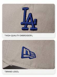 New Era American Style Khaki Grey LA Embroidered Soft Top Baseball Cap, Unisex Daily Outdoor Sports Sun Hat - Light Grey - View 5