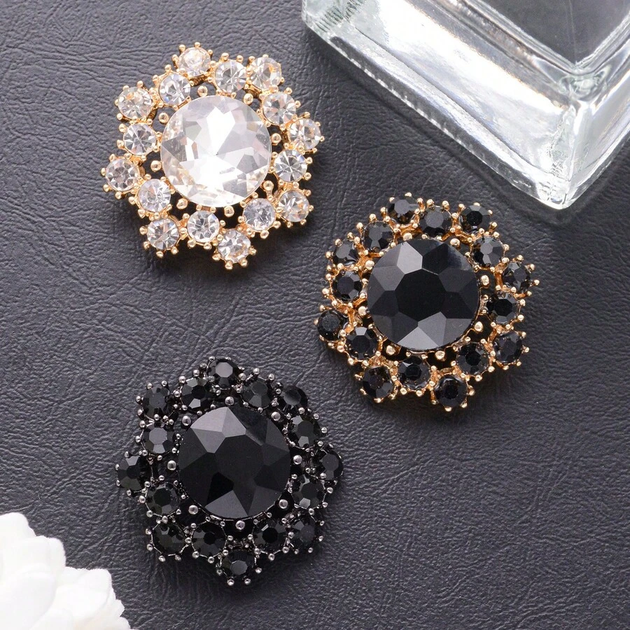 5pcs/Pack Multi-Color & Size Rhinestone Hollow Classical Metal Buttons For Coats & Jackets, DIY Decorative Buttons, Exquisite Craftsmanship, Handmade Sewing Supplies, Garment Accessories
