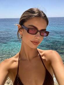 1 Pair Women's Casual Personalized Elegant Wide-Frame Rectangular Full-Rim Sunglasses, UV Protection, Popular Design, Minimalist Style, Suitable For Daily Life, Street Photography, Office, Dating Outfits And More, Fashion Accessory, Fits All Face Shapes - Multicolor - View 5