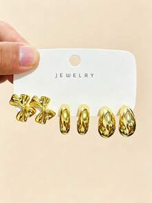 4-6-16PCS Set Anting-Anting Geometris Bunga Matahari Elegan Modis Berwarna Emas, Set Anting-Anting Fashion Wanita, Untuk Pemakaian Sehari-hari, (Bahan CCB Ringan, Tidak Pudar) - Emas - View 2