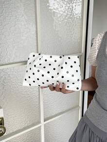 Women's New Black & White Polka Dot Design Personalized Storage Bag, Minimalist Fashion Versatile Clutch For Shopping And Commuting - White - View 6