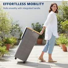 26 Gal (100L) Rolling Laundry Hamper With Wheels And Lid For College Dorm - Back To School Large Clothes Basket With Bamboo Handle, Portable Dirty Clothes Organizer Bins For Dormitory & Bedroom - 灰色 - 查看 2