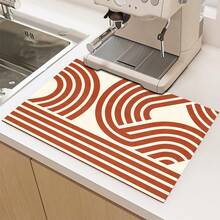 1pc 2D Red Line Bohemian Kitchen Countertop Mat, Diatomaceous Earth Material, Highly Absorbent, Suitable For Tableware, Coffee Machine, Microwave, Etc. Fashionable Watercolor Design, Ideal Choice For Modern Kitchen. - Multicolor - View 13