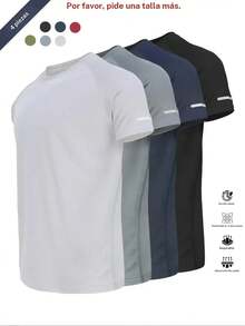 Camiseta deportiva reflectante, transpirable y de secado rápido, manga corta y cuello redondo, camiseta atlética ligera para hombre, ideal para actividades al aire libre, ropa de gimnasio y entrenamiento, top de gimnasio, ropa para exteriores - gris-verde-azul - Ver 6