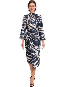 Donna Morgan Vestido Cruzado Midi de Manga Larga Vestido de cóctel para Mujer - Negro, crema (black/Cream) - Ver 1