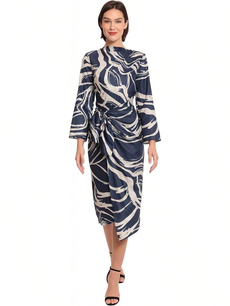 Donna Morgan Vestido Cruzado Midi de Manga Larga Vestido de cóctel para Mujer - Negro, crema (black/Cream) - Ver 1