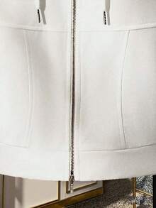 Sudadera casual de mujer de unicolor con cremallera frontal y cordón ajustable - Café integral - Ver 4