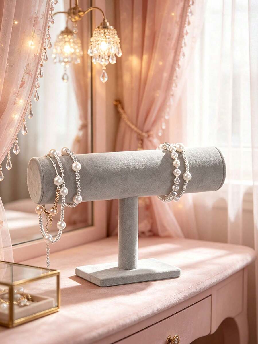1pc, Multi-Size, Velvet, T-Shaped Bracelet Display Stand, Set, Detachable Multi-Layer Rack, Suitable For Bracelets, Hair Ties And Watches, Soft Anti-Slip Velvet Material.