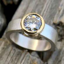 Gmzalx Round Synthetic Cubic Zirconia Wedding Ring, Simple Two-Tone Jewelry Gift For Women - Two-color - View 1
