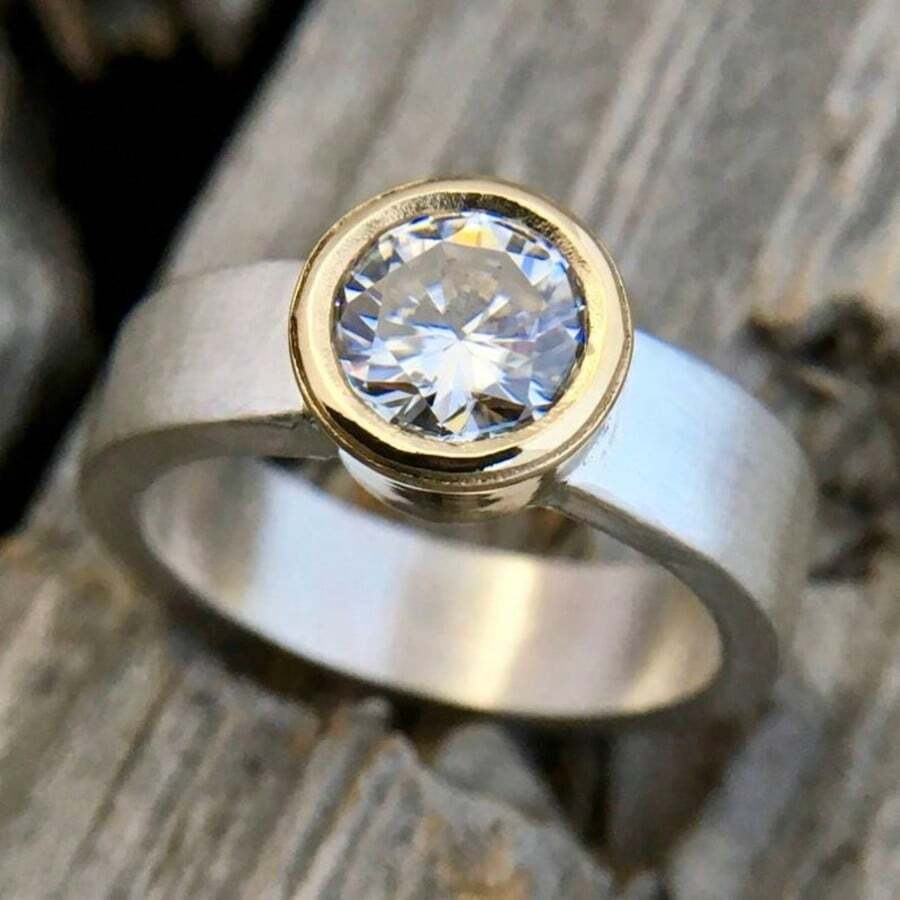 Gmzalx Round Synthetic Cubic Zirconia Wedding Ring, Simple Two-Tone Jewelry Gift For Women - Two-color - View 1