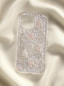 Geprägte weiße Pfingstrosen-Spitzen-Blumenmuster transparente Hülle kompatibel mit iPhone 13 15 16 17pro 17 14 17 17pro Max & kompatibel mit Samsung Galaxy/A54 A14 A15 S23 S24 S24ultra S25 A07 A17 S26 A57 - Verschiedenfarbig - Übersicht 3