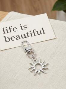 INS Style Sun Keychain, Minimalist Bag Charm, Student Backpack Pendant, Unisex, Couple & Best Friend Gift - Silver - View 3