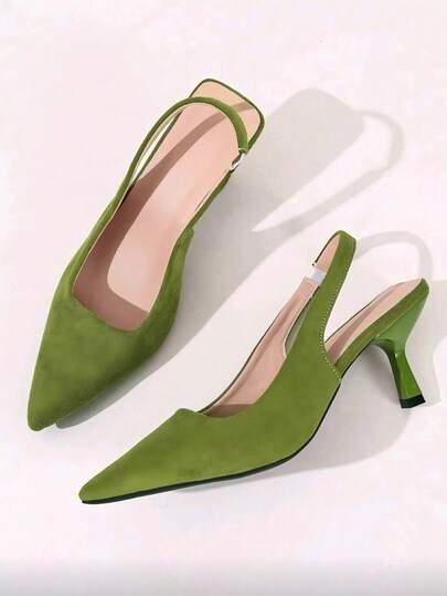 Women's Party Evening Pointed Toe Fashion Elegant Green Open Back High Heel Pumps Closed Toe Slingback Stiletto Sandals Plus Size