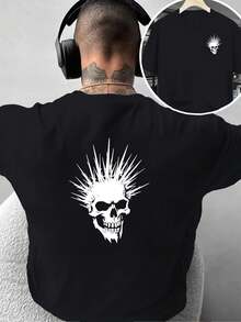 Camiseta de moda para hombre con diseño creativo de doble cara estampado de calaveras: estilo oscuro, genial y único, adecuada para uso diario casual en casa o para actividades de fitness - Negro - Ver 1