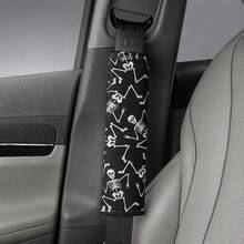 2 Stücke Set Tanzendes Skelett Muster Auto Sicherheitsgurt Schulterpolster, Halloween Thema, weiches Material, Auto Sicherheitsgurt Überzüge, universelle Auto Innenraum Dekoration Zubehör - A - Übersicht 9