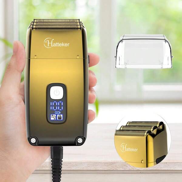 Hatteker 1pc Reciprocating Men's Shaver, Multi-Function Full Body Washable Hair Salon Oil Hair Whitening Device, 3-Blade Foil Shaver, Bald Head Shaver