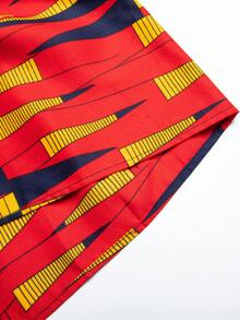 Women's Red African Wax Print High Waist Pleated Maxi Skirt - Red - View 9