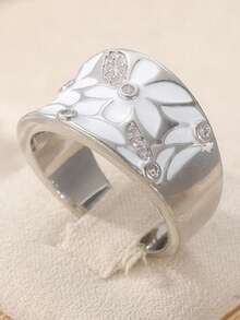1pc Fashion Bohemian Style Silver Exquisite Gemstone Inlaid Ring, Suitable For Women's Commemorative Gift Jewelry - White - View 4