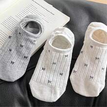 5 Pasang Kaos Kaki Wanita Model INS dengan Pita, Tipis, Anti Selip, Tidak Mudah Lepas, Berongga, Bernapas, Potongan Pendek, Model Perahu - kaus kaki perahu motif dasi kupu-kupu - View 5