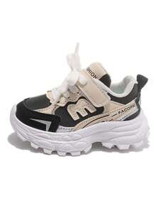 1 Pair Girls' Colorblock Thick Sole Chunky Sneakers, Hook & Loop Anti-Slip Lightweight Kids' Sports Shoes, Baby Casual Running Shoes - Black - View 6