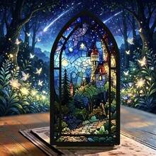 Gothic Stained Glass Fantasy Castle Acrylic Desktop Decor Wooden Starry Sky Bookend House Mori Style Bookshelf Fantasy Enthusiast Gift Decorative Book Room Decor - 1PC - View 9
