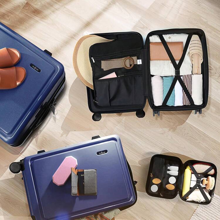 de 22 pulgadas (22x14x9), aprobada por aerolíneas, maleta de mano con ruedas, equipaje de mano de carcasa rígida, maleta pequeña azul marino, equipaje de mano rígido con bolsa de cosméticos. - marino - Añade 9
