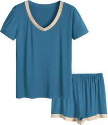Latuza - Conjunto de Pijama de Manga Corta con Cuello en V para Mujer - Gris-oscuro - Ver 19