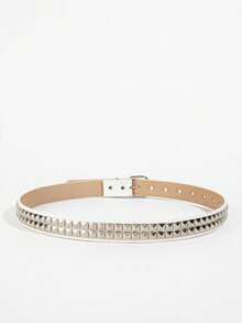 1pc Punk Style Metal Western PU Leather Belt For Women Suitable For Daily Wear And Party - White - View 4