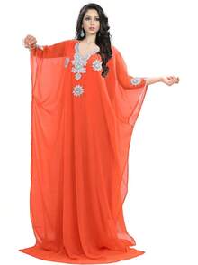 KoC - Vestido largo para mujer, estilo kaftán Farasha, Caftán, tipo kimono - Beis - Ver 9