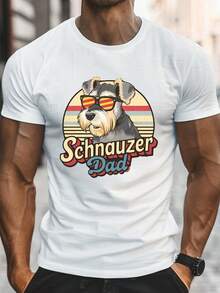 Camiseta Gráfica de Papá Schnauzer para Hombres - Talla Grande, Poliéster Transpirable, Camiseta Casual de Verano con Diseño de Gafas de Moda, Lavable a Máquina, TALLA GRANDE - Blanco - Ver 1