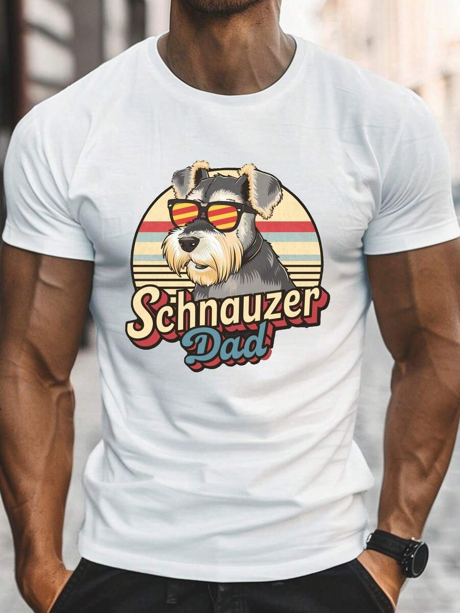 Camiseta Gráfica de Papá Schnauzer para Hombres - Talla Grande, Poliéster Transpirable, Camiseta Casual de Verano con Diseño de Gafas de Moda, Lavable a Máquina, TALLA GRANDE - Blanco - Ver 1