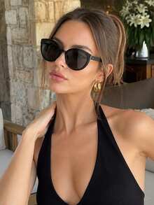 2 Pairs Oversized Cat Eye Retro Fashion Glasses For Women, INS Style Vintage Large Frame Polarized Fashion Glasses - 彩色 - 查看 1