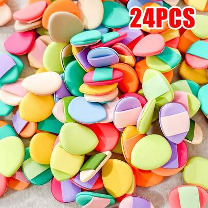 24/15/10/5pcs Random Color Mini Thumb Powder Puff, Face Powder Puff, Macaron Color Reusable Powder Puff, Face And Eye Makeup Powder Puff, Soft Foundation Powder Puff, Foundation Dry Powder Makeup Tool, Makeup Accessory, Makeup Sponge, Christmas Gift, Women's Gift, Christmas Gift