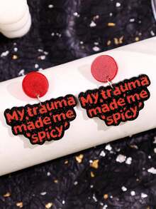 1對獨特趣味個性精緻勵志優雅標語「MY.Trauma Made Me 'spicy'」壓克力耳環 女款日常穿戴飾品 - 彩色 - 查看 1