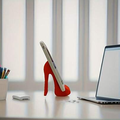 1pc 3D Printed Red High Heel Phone Stand, Suitable For Office Desk Decor, Bedroom Bedside Creative Slouchy Support Bracket