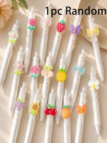 30/6/3/1pc Macaron Color Fruit Flower Butterfly Cute Pens, Japanese Style Cute High-Quality Plastic Retractable Round Barrel 3D Pendant Smooth Writing Stationery, Essential Back To School Gift For Girls And College Students - Multiple Styles - View 11