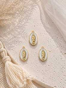 2/3/5pcs Stainless Steel 18K Gold Plated Oil-Drip Vintage Virgin Mary Pendant Set, Retro Fashion Exquisite Versatile Pendant Charm, Handmade Clavicle Chain, Mini Earrings, Daily Commute, Worship Wear Accessories - Yellow Gold - View 8