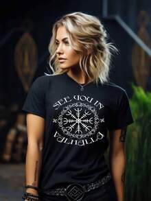 Premium Women's Shirt Schildmaiden Helm Of Awe See You In Valhalla | Nordic Clothing, Crew Neck, Slightly Stretchy Fabric, Regular Fit, Casual Style, Printed Design - Back - View 1