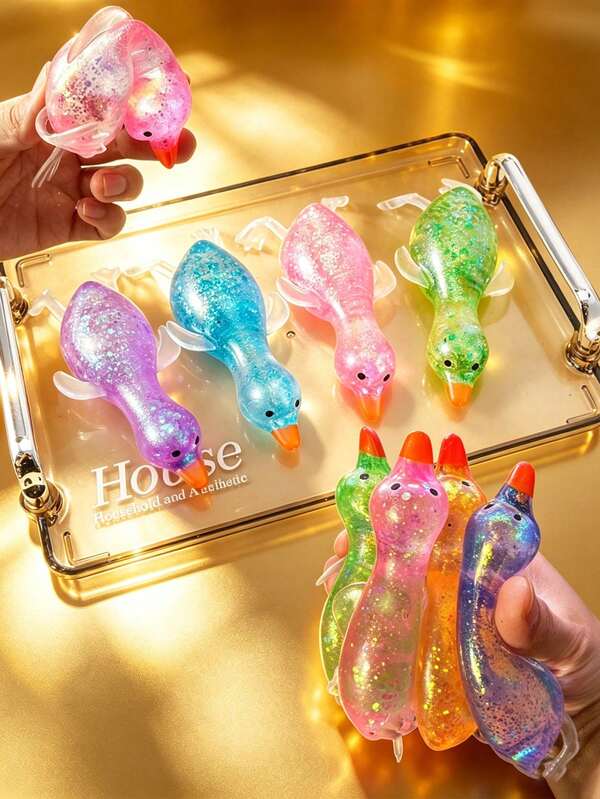 1pc Glitter Crystal Series Squishy Toy | Goose/Duck, Penguin And Various Cute Animal Shapes | Super Soft Sticky Tactile Slow Rebound Squeeze Toy | Transparent Shiny Jelly Texture Taba Style Sensory Interactive Toy | Exquisite And Cute Design, Compact And Portable, Suitable For Palm Play, Carrying And Relaxation During Travel | Suitable For Children, Teenagers And Adults Daily Entertainment, Desktop Interaction