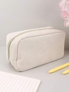 1/2 piezas Estuche de lápices de gran capacidad de terciopelo con cremallera dorada, bolsa de almacenamiento de artículos de papelería de unicolor estético, soporte portátil multifuncional para bolígrafos, suministros escolares para estudiantes, organizador duradero de oficina, viaje y maquillaje,Vuelta a la escuela - albaricoque - Ver 3