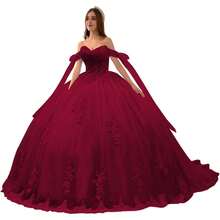 Vestidos de quinceañera de lujo con hombros descubiertos y apliques de encaje hinchado, vestido de baile precioso dulce 16 vestidos - Borgoña Deep - Ver 39
