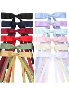 10pcs Random Color Girls Hair Accessories Set Long Tail Bow Hair Clips And Headbands (Mixed Color Version) Preppy Style Suitable For Daily Wear - Multicolor - View 1