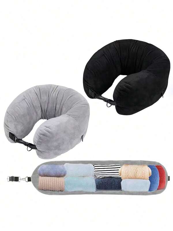 1 pieza Bolsa de almohada de viaje, almohada de cuello portátil rellenable para soporte del cuello, cojín de viaje para el cuello que ahorra espacio, accesorio de almohada para vuelos o viajes